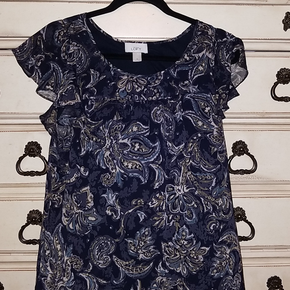Loft navy blue lined flowy top with floral paisley